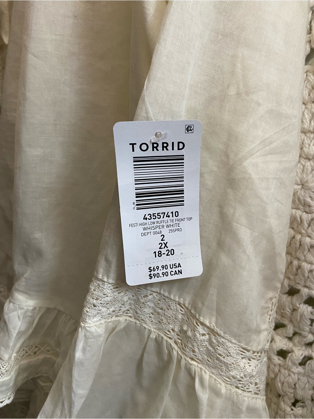 NWT Torrid Festi 2X White Lace Bell Sleeve Hi Low Boho Top - Picture 5 of 11